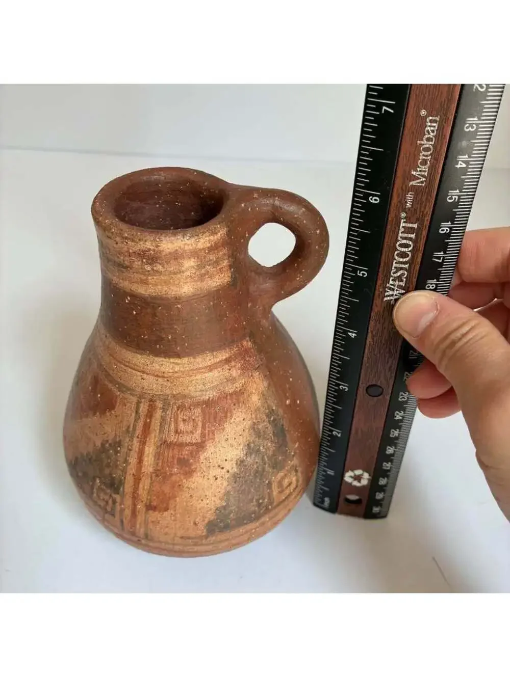 Vintage Chilean Hand Painted Pottery Pitcher Inca Folk Art Signed P. Miller